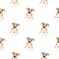 Cute dogs Jack Russell Terrier. Fanny animals . Vector hand drawn seamless pattern. Perfect for baby, kids apparel, print design, textile. White background.