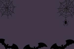 Halloween spider web and spiders with bat on color background. Vector illustration