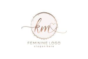 Initial KM handwriting logo with circle template vector logo of initial wedding, fashion, floral and botanical with creative template.