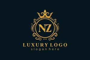 Initial NZ Letter Royal Luxury Logo template in vector art for Restaurant, Royalty, Boutique, Cafe, Hotel, Heraldic, Jewelry, Fashion and other vector illustration.