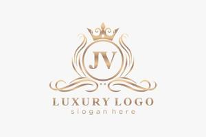 Initial JV Letter Royal Luxury Logo template in vector art for Restaurant, Royalty, Boutique, Cafe, Hotel, Heraldic, Jewelry, Fashion and other vector illustration.