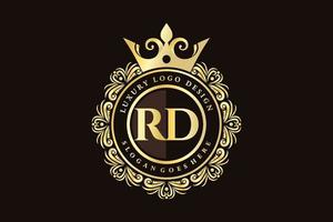 RD Initial Letter Gold calligraphic feminine floral hand drawn heraldic monogram antique vintage style luxury logo design Premium Vector
