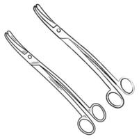 Outline silhouette sketch scissors, shears, pair of scissors. Medical instrument. Hospital, medical equipment vector