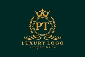 Initial PT Letter Royal Luxury Logo template in vector art for Restaurant, Royalty, Boutique, Cafe, Hotel, Heraldic, Jewelry, Fashion and other vector illustration.