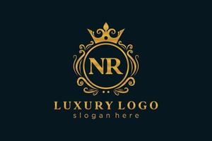 Initial NR Letter Royal Luxury Logo template in vector art for Restaurant, Royalty, Boutique, Cafe, Hotel, Heraldic, Jewelry, Fashion and other vector illustration.