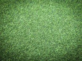 Closeup view of green grass soccer field background. Wallpaper for work and design. photo