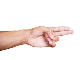 Young man hand showing gesture isolated on white background. clipping path for design photo