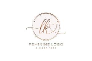 Initial LK handwriting logo with circle template vector logo of initial wedding, fashion, floral and botanical with creative template.