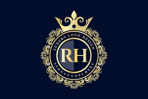 RH Initial Letter Gold calligraphic feminine floral hand drawn heraldic monogram antique vintage style luxury logo design Premium Vector