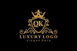 Initial QK Letter Royal Luxury Logo template in vector art for Restaurant, Royalty, Boutique, Cafe, Hotel, Heraldic, Jewelry, Fashion and other vector illustration.