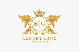 Initial BG Letter Lion Royal Luxury Logo template in vector art for Restaurant, Royalty, Boutique, Cafe, Hotel, Heraldic, Jewelry, Fashion and other vector illustration.