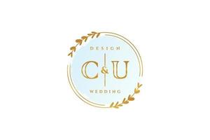 Initial CU beauty monogram and elegant logo design handwriting logo of initial signature, wedding, fashion, floral and botanical with creative template. vector
