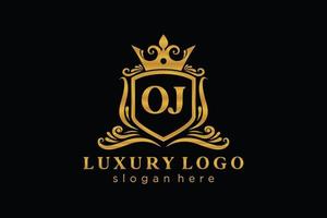 Initial OJ Letter Royal Luxury Logo template in vector art for Restaurant, Royalty, Boutique, Cafe, Hotel, Heraldic, Jewelry, Fashion and other vector illustration.