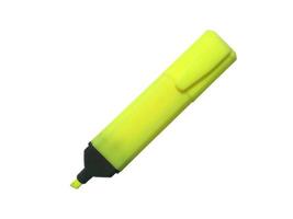 vista frontal del lápiz de resaltado amarillo aislado en fondo blanco con trazado de recorte para el trabajo foto