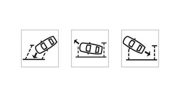 conjunto de iconos del sistema de aparcamiento automático del coche. Sensor de aparcamiento sin conductor. estacionamiento horizontal y vertical. dibujo de croquis moderno. icono de línea editable. vector