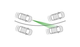 Cornering system. Auto car detector system icon. Forward break detector Vehicle features. Danger moment sign. modern sketch drawing. Editable line icon. vector