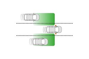 Vehicle detection system behind. Blind spot detection. Auto car detector system icon. Danger moment sign. modern sketch drawing. Editable line icon. vector