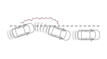 Lane keeping system. Vehicle features. Car side lane warning sign icon. Danger moment sign. modern sketch drawing. Editable line icon. vector