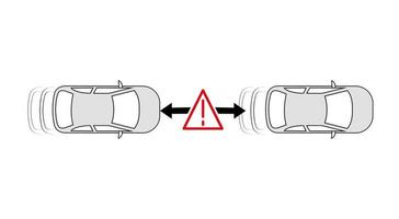 Automatic braking system. Car approaching vehicle ahead warning sign icon. Dangerous approach sign. automatic brake system. Modern sketch drawing. Editable line icon.