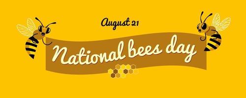 two bees are holding a long poster with the inscription - national bee day. vector