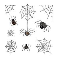 Spiders and web vector set. Doodle Halloween set