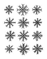 conjunto de copos de nieve de fideos vectoriales. conjunto de copos de nieve dibujados a mano vector