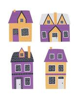 Cute vector houses set. Hand drawn funny houses illustration