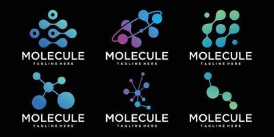 conjunto de logotipo de monograma con concepto de punto. símbolo de chip de adn de átomo de molécula de biotecnología colorido universal. este logotipo es adecuado para investigación, ciencia, medicina, logotipo, tecnología, laboratorio, vector premium