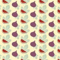 Pattern With Figs, Half Of Figs And Leaves Vector Illustration In Flat Style