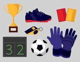 Set Of Football Elements For Sport Competition Design Flat Style Vector Illustration