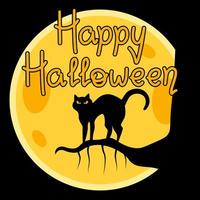 feliz postal de halloween con gato en la rama del árbol ilustración vectorial en estilo plano vector