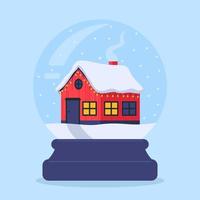 Concept Of Snow Globe With Red House With Garland Vector Illustration Christmas In Flat Style