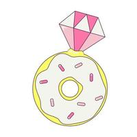 donut con anillo de diamantes etiqueta temporal de despedida de soltera o insignia en estilo retro groovy vector