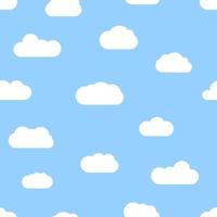 Seamless background with blue sky and white cartoon clouds. Vector illustration.