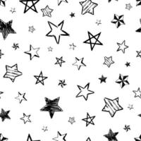 Seamless background of doodle stars. Black hand drawn stars on white background. Vector illustration