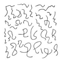 Hand drawn squiggles. Set of curly swirls. Black sketch isolated on white background. Vector illustration.