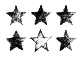 Set of six black hand drawn stars vector