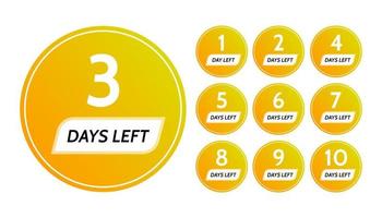 Number of days left. Set of ten yellow banners with countdown from 1 to 10. Vector illustration