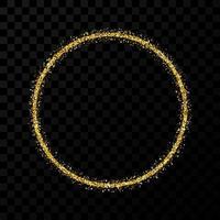 Gold glitter frame. Circle frame with shiny sparkles on dark transparent background. Vector illustration