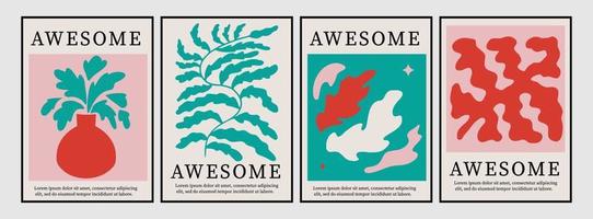 A collection of collages stylized by the works of Matisse. A set of posters with leaves, bouquets and ferns. vector