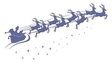 Silhouette of santa claus riding on reindeer sleigh vector