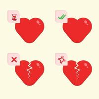 Icon symbol heart pending, broken, crack, angry decline, love icon set, free vector. vector