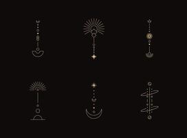 Set of moon and sun line art. Minimal boho linear symbols. Celestial mystic element. Vector line art illustration.