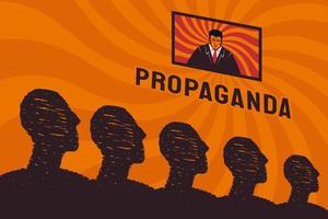 A stylized crowd of people looks at the TV screen, a symbol of propaganda in a totalitarian state. Zombification of citizens, the stupidity of the nation. vector