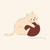 Cute cat with Knitting  and balls of yarn. Vector