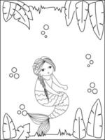 Mermaid swimming in the ocean. Mermaid coloring page. Underwater world coloring book. vector