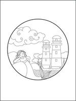 Cute mermaid coloring book. Vector black and white coloring page.