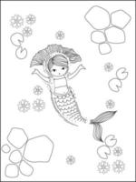 Mermaid swimming in the ocean. Mermaid coloring page. Underwater world coloring book. vector