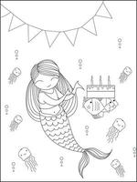Cute mermaid coloring book. Vector black and white coloring page.