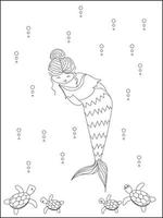 Cute mermaid coloring book. Vector black and white coloring page.